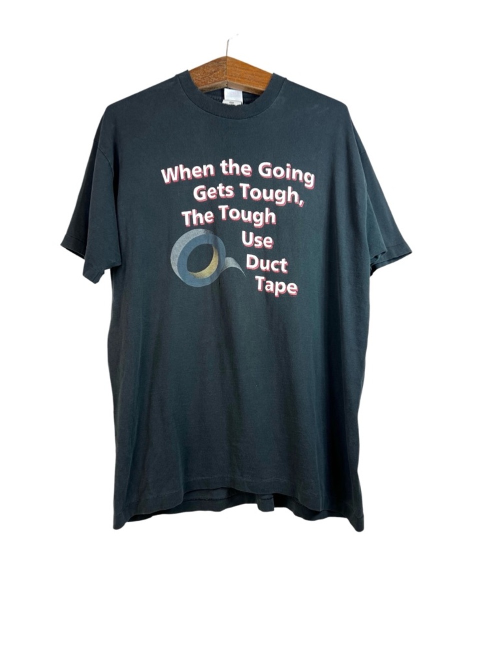 Vintage Men's XXL Duct Tape Duck Graphic Print Funny Joke T Shirt Black Retro